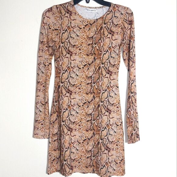 EUC Reformation Womens Mamba Mini Dress Long Sleeve Snakeskin Print Party Size S - Picture 2 of 9